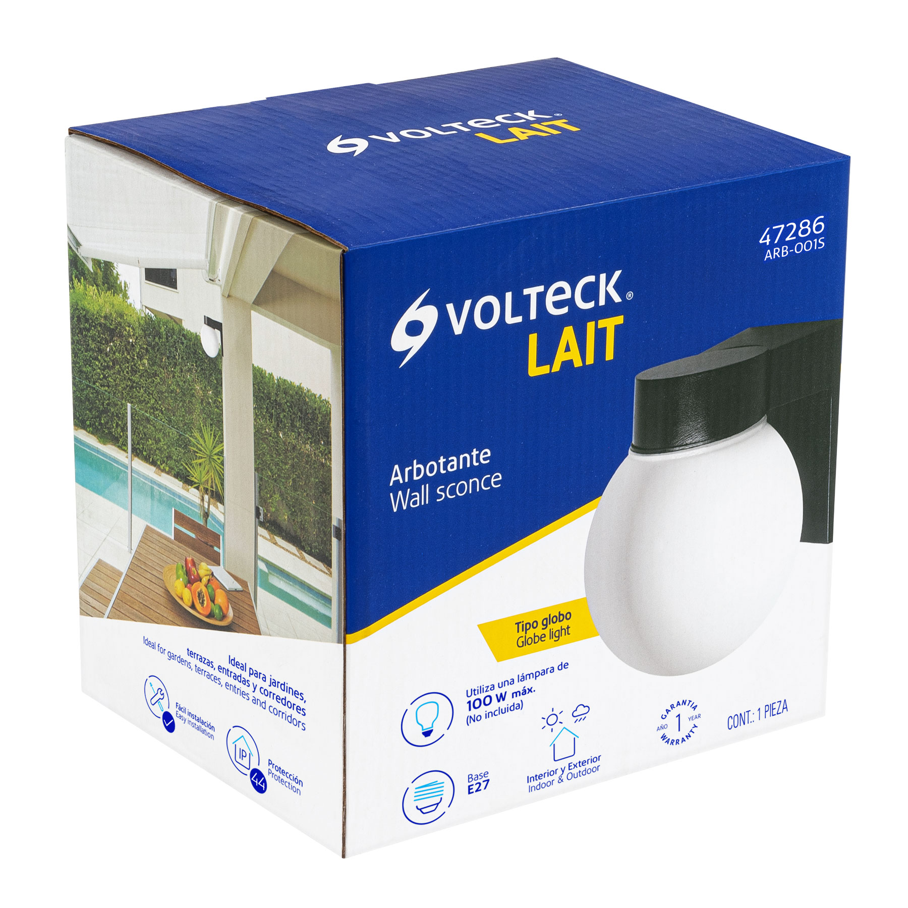 ARBOTANTE DE PARED TIPO GLOBO, LÁMPARA NO INCLUIDA VOLTECK 47286