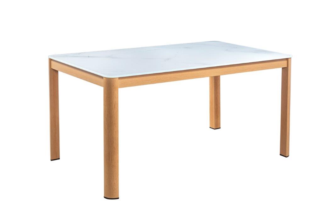 Comedor Chester Beige 6 Sillas Rectangular Tubular y Cristal.
