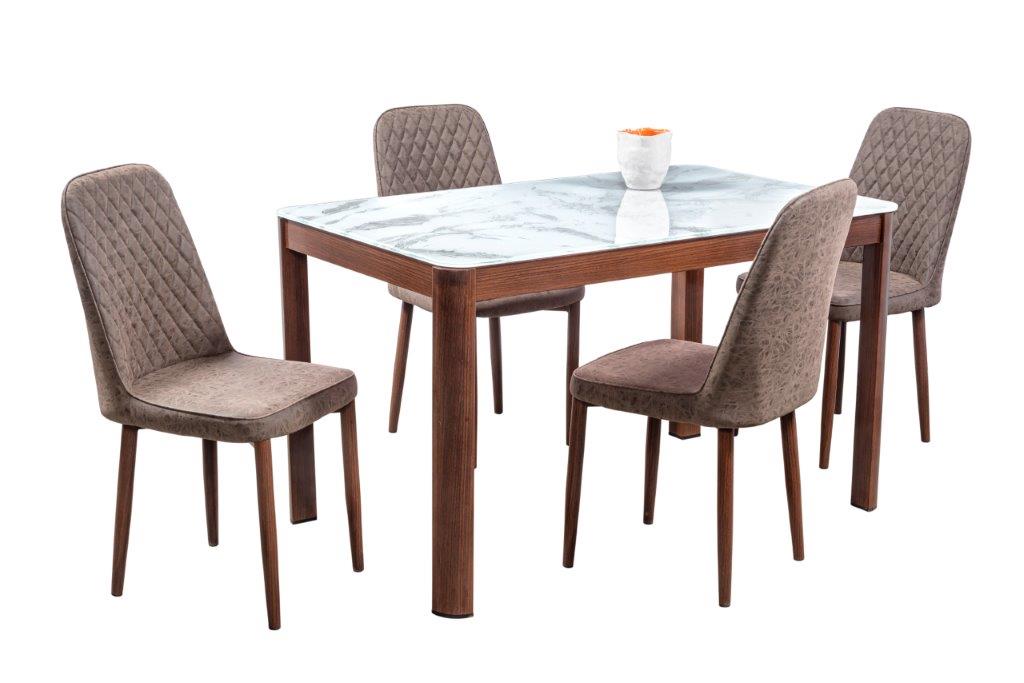 Comedor Chester Café 4 Sillas Rectangular Tubular y Cristal.