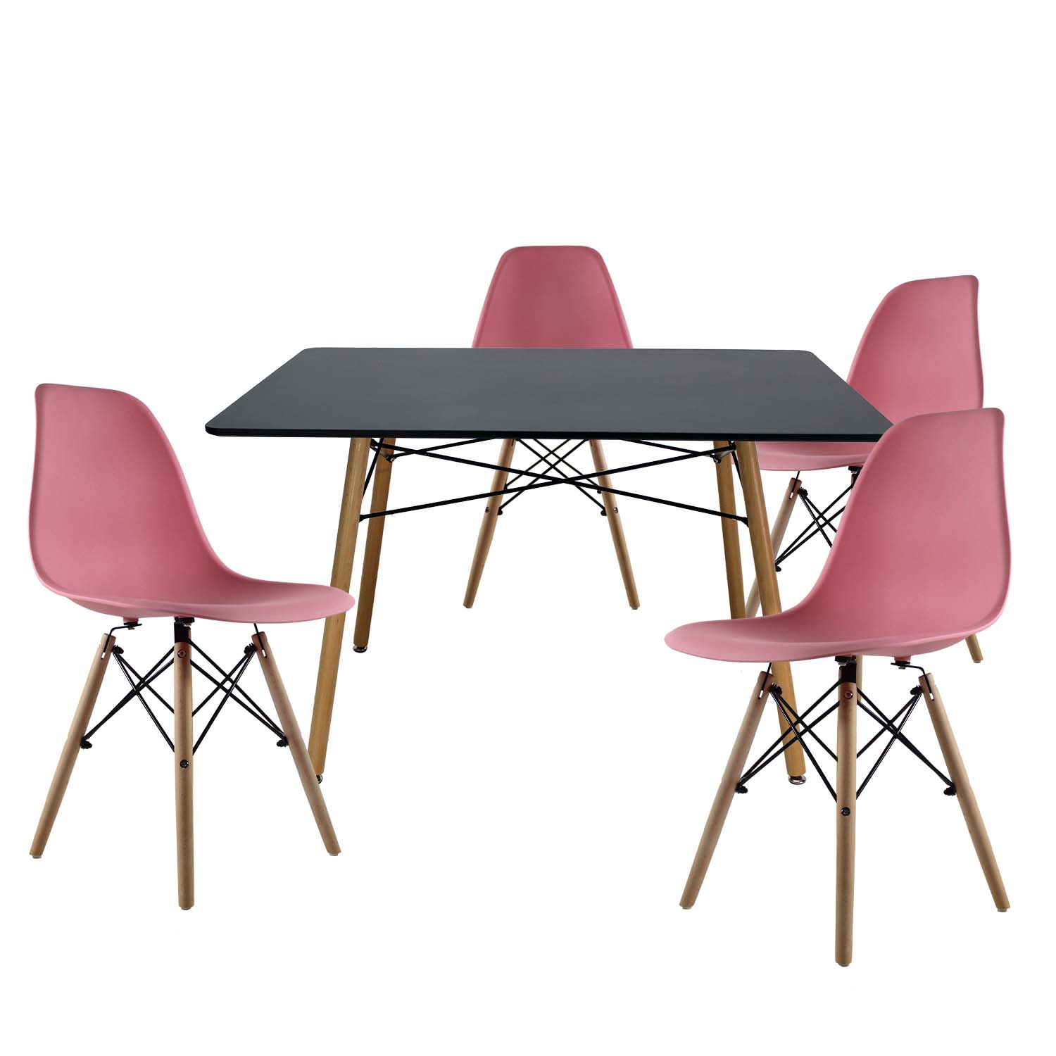 Set Comedor Oslo Melamina 120cm Negro 4 sillas Eames Rosa Mundo In.