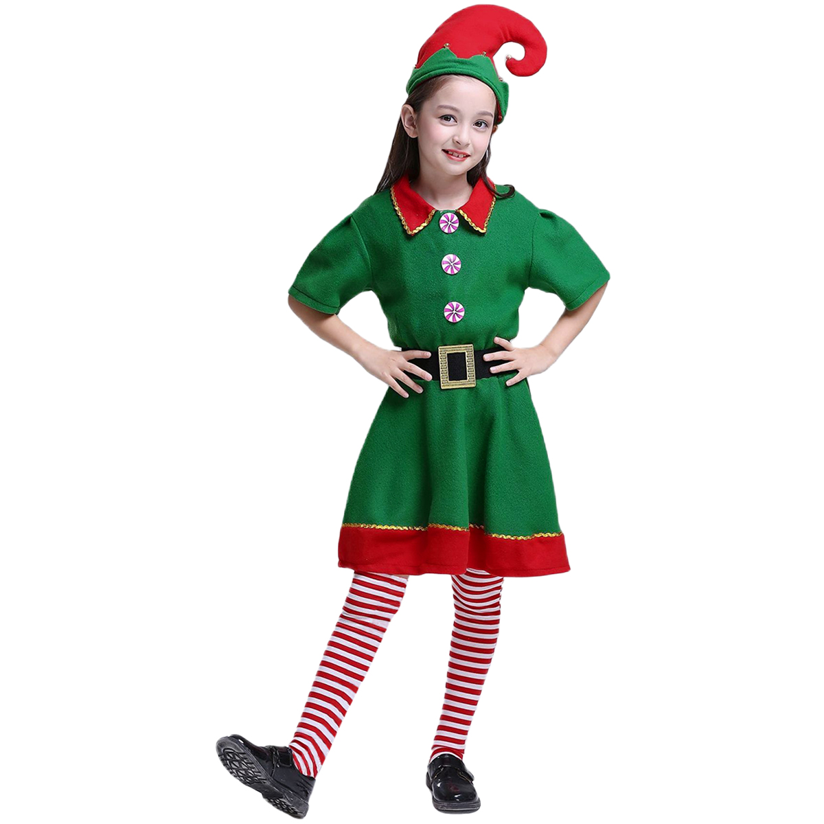 Disfraz Duende De Navidad Niñas Infantil Duendecilla Elfa Ayudante Santa Claus De Tela Festival Navideño Tallas Disponibles