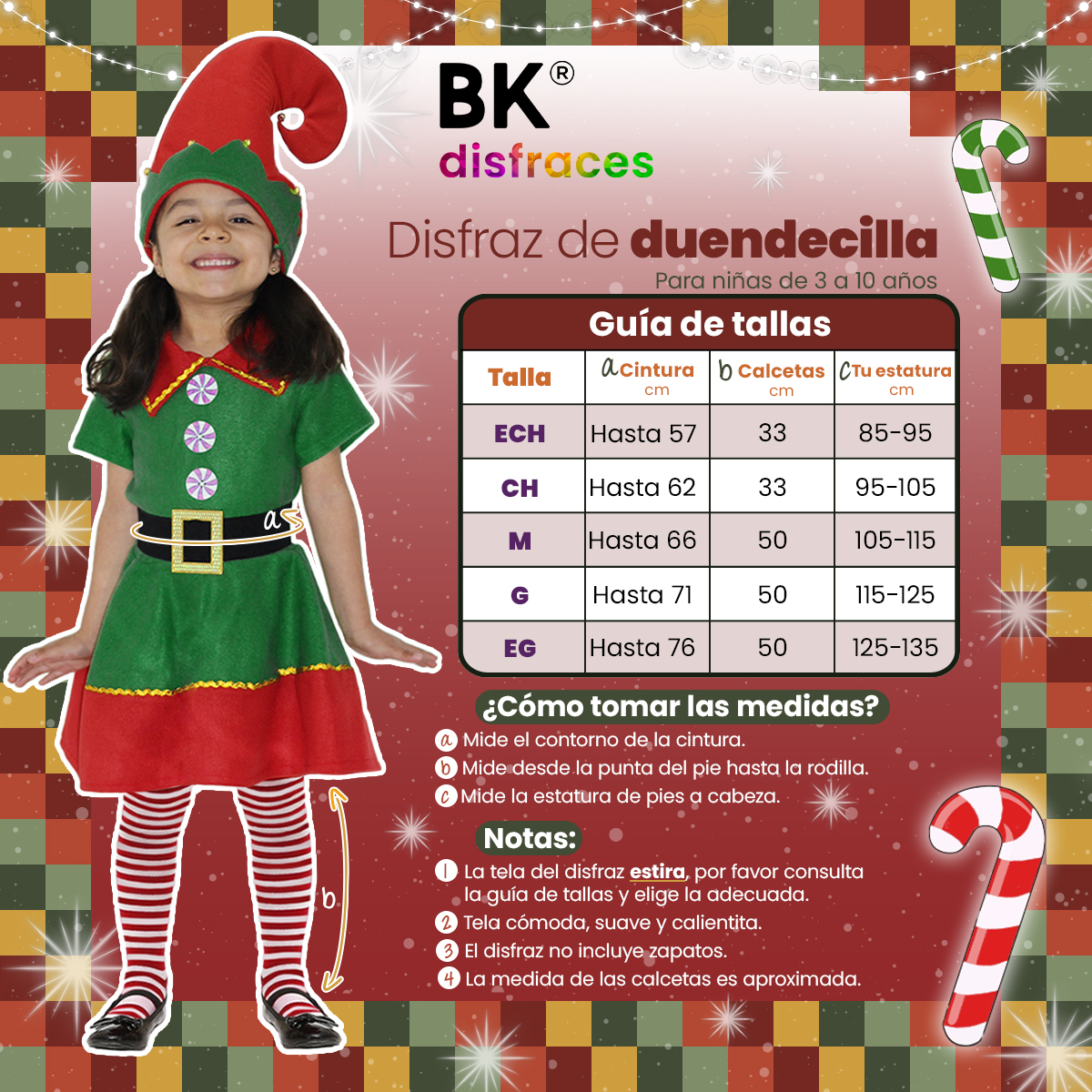 Disfraz Duende De Navidad Niñas Infantil Duendecilla Elfa Ayudante Santa Claus De Tela Festival Navideño Tallas Disponibles