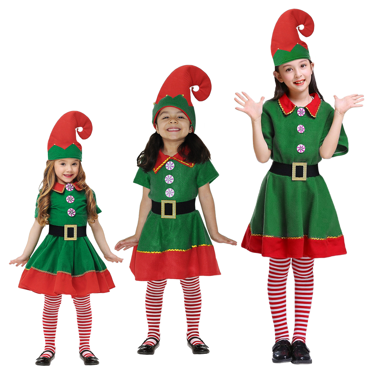 Disfraz Duende De Navidad Niñas Infantil Duendecilla Elfa Ayudante Santa Claus De Tela Festival Navideño Tallas Disponibles