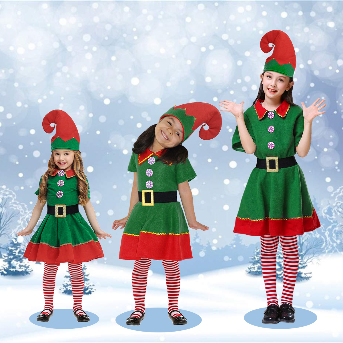 Disfraz Duende De Navidad Niñas Infantil Duendecilla Elfa Ayudante Santa Claus De Tela Festival Navideño Tallas Disponibles