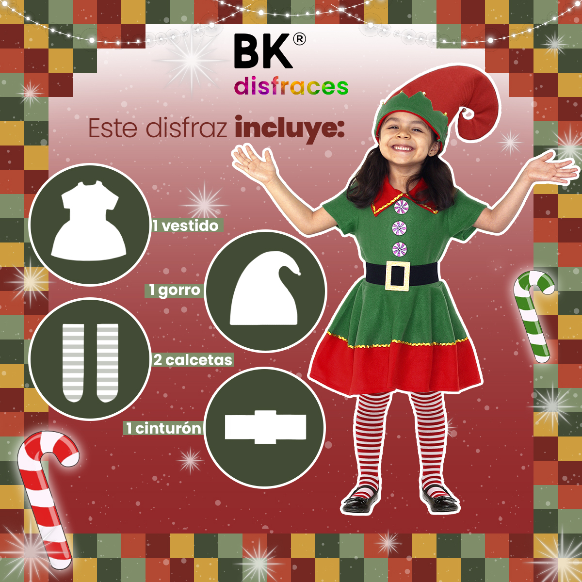 Disfraz Duende De Navidad Niñas Infantil Duendecilla Elfa Ayudante Santa Claus De Tela Festival Navideño Tallas Disponibles