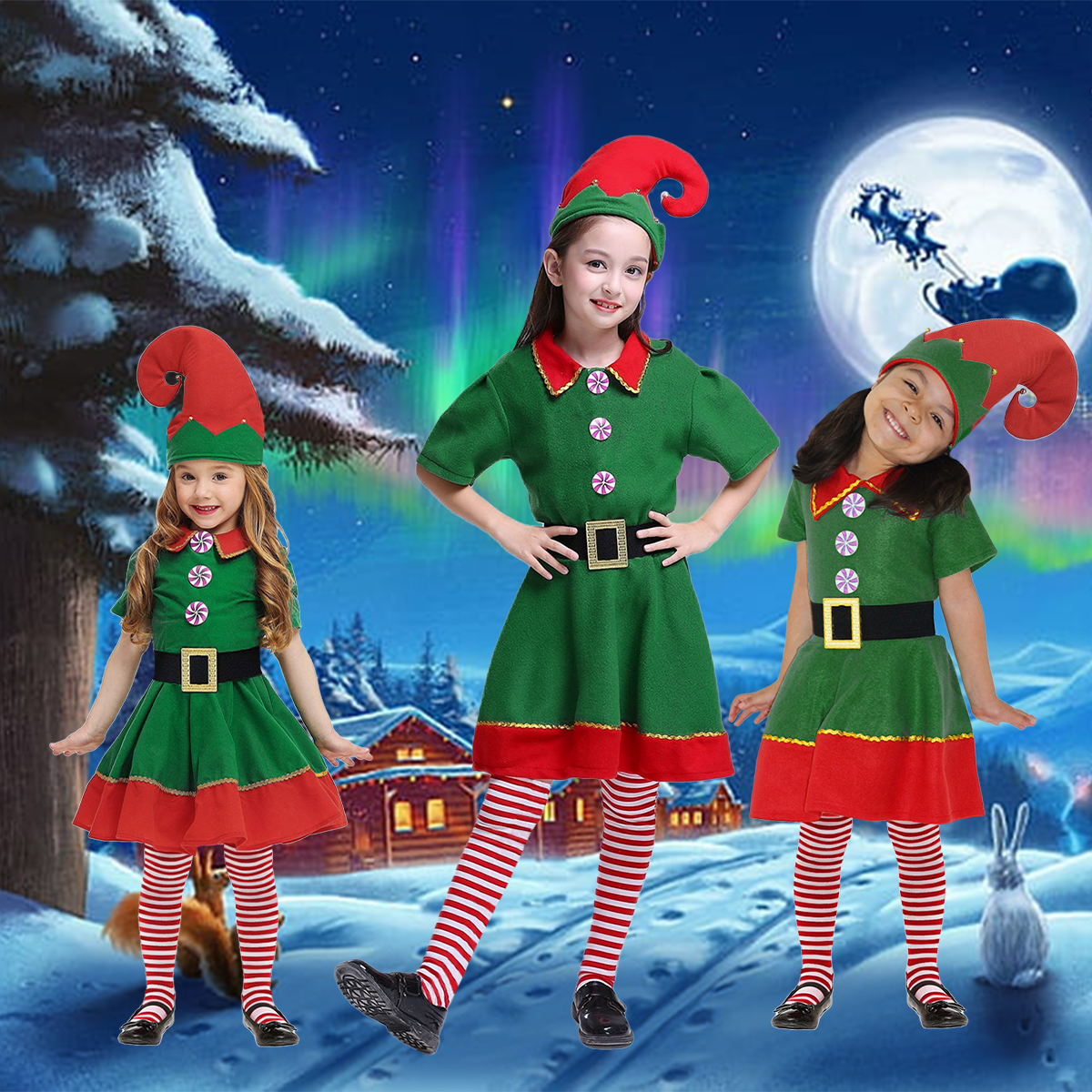 Disfraz Duende De Navidad Niñas Infantil Duendecilla Elfa Ayudante Santa Claus De Tela Festival Navideño Tallas Disponibles