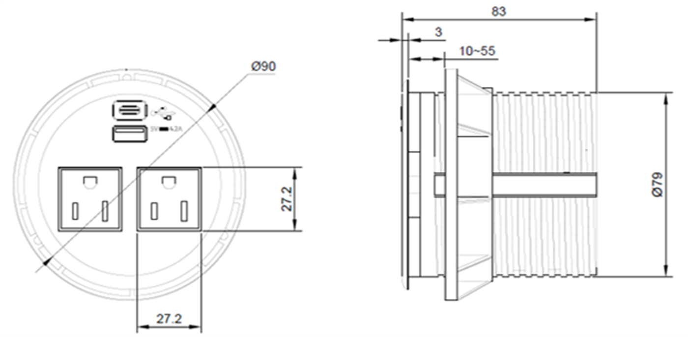 CONTACTO DOBLE EMPOTRABLE USB C&A NEGRO THORSMAN 1 PZA 11000-83604