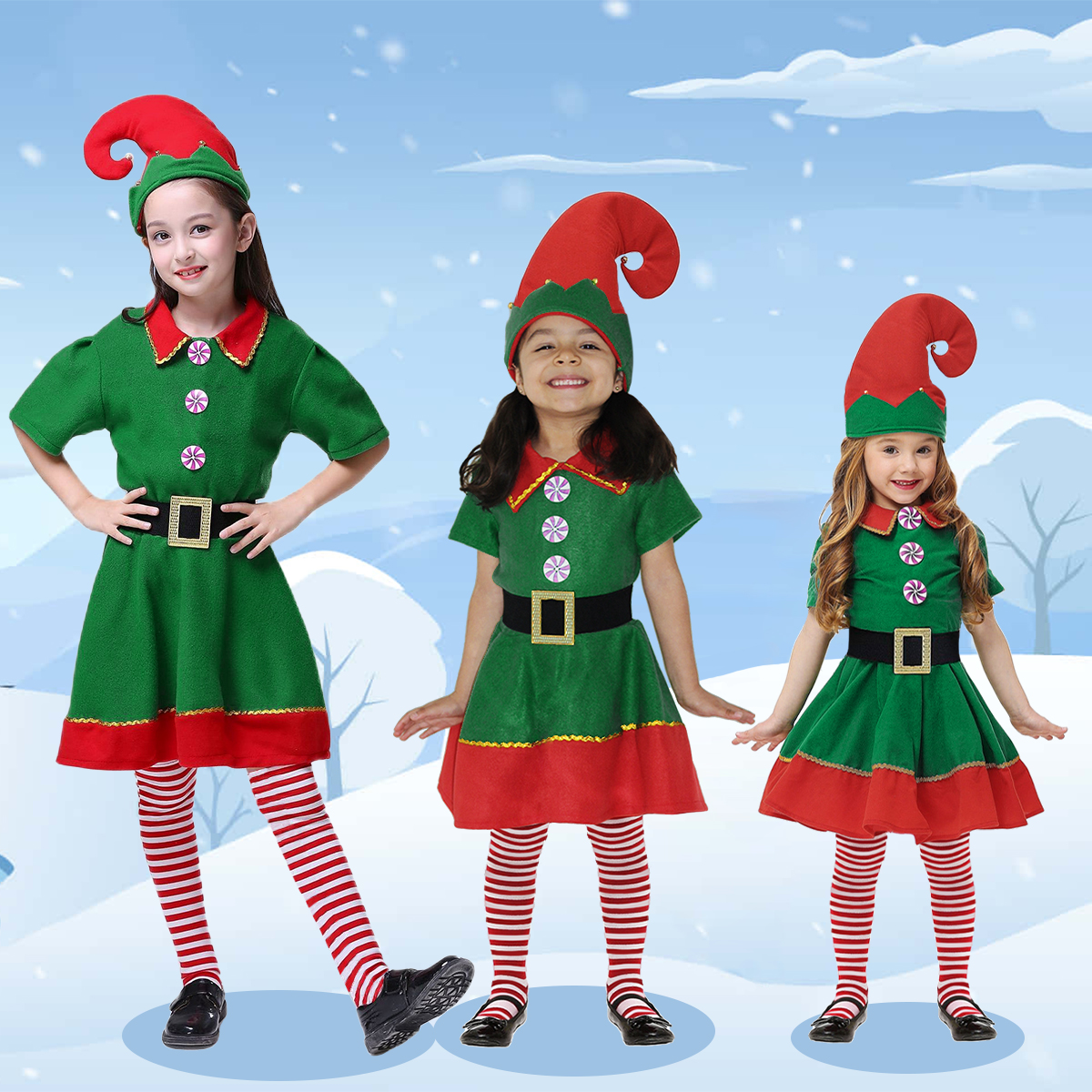 Disfraz Duende De Navidad Niñas Infantil Duendecilla Elfa Ayudante Santa Claus De Tela Festival Navideño Tallas Disponibles