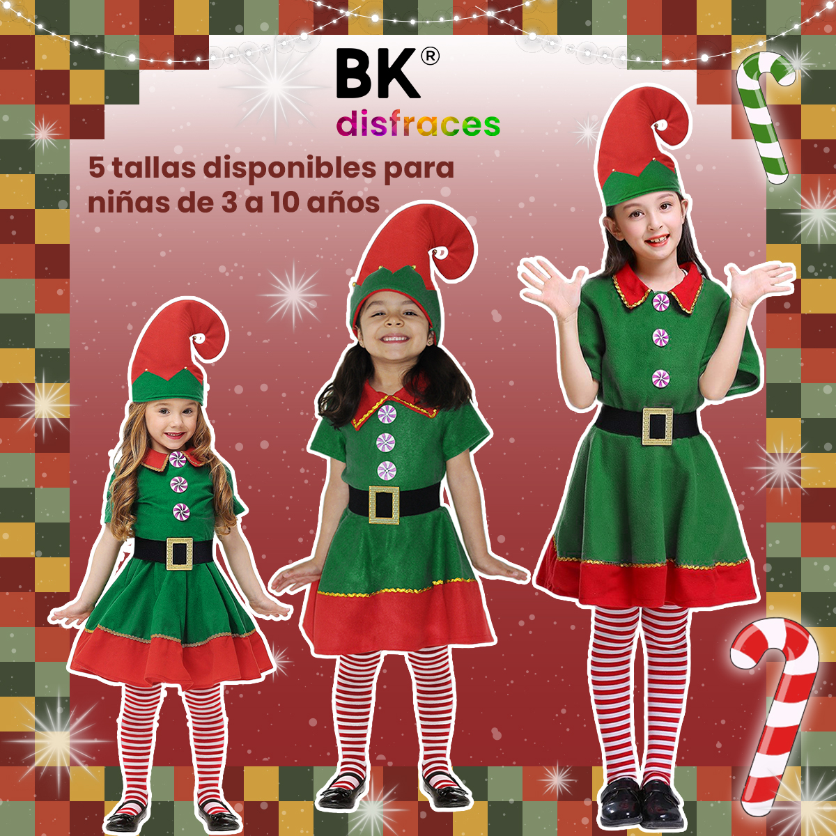 Disfraz Duende De Navidad Niñas Infantil Duendecilla Elfa Ayudante Santa Claus De Tela Festival Navideño Tallas Disponibles