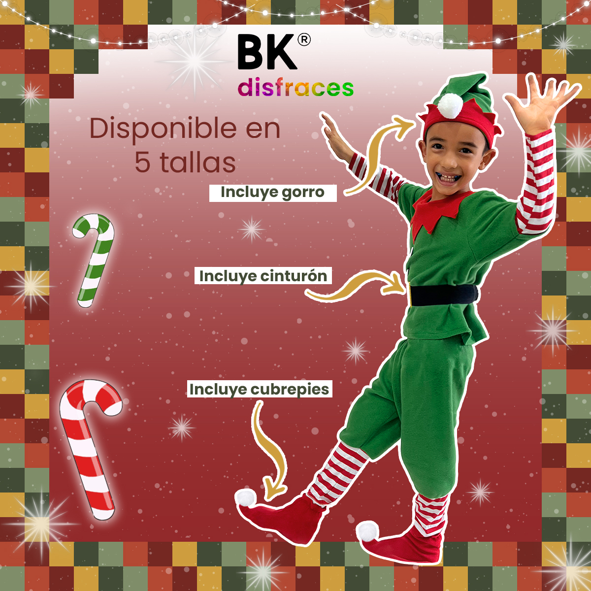 Disfraz Duende De Navidad Niños Infantil Duendecillo Elfo Ayudante Santa Claus De Tela Festival Navideño Tallas Disponibles