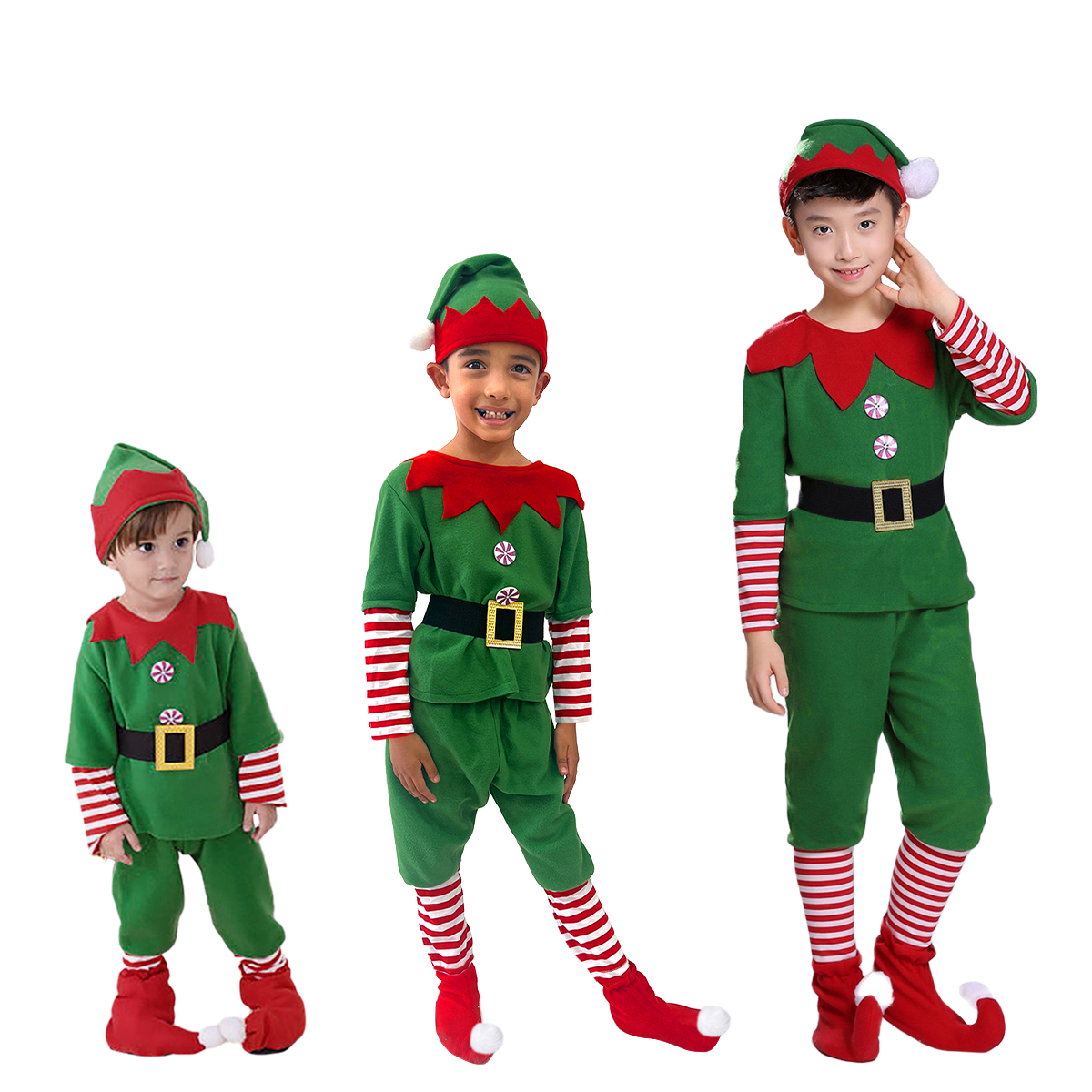 Disfraz Duende De Navidad Niños Infantil Duendecillo Elfo Ayudante Santa Claus De Tela Festival Navideño Tallas Disponibles