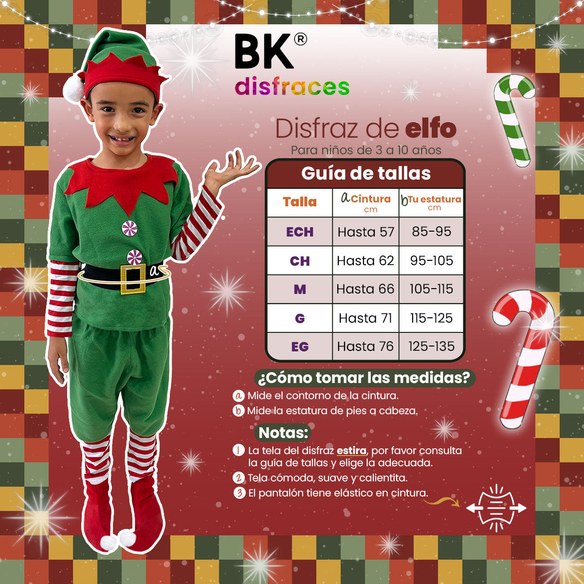 Disfraz Duende De Navidad Niños Infantil Duendecillo Elfo Ayudante Santa Claus De Tela Festival Navideño Tallas Disponibles