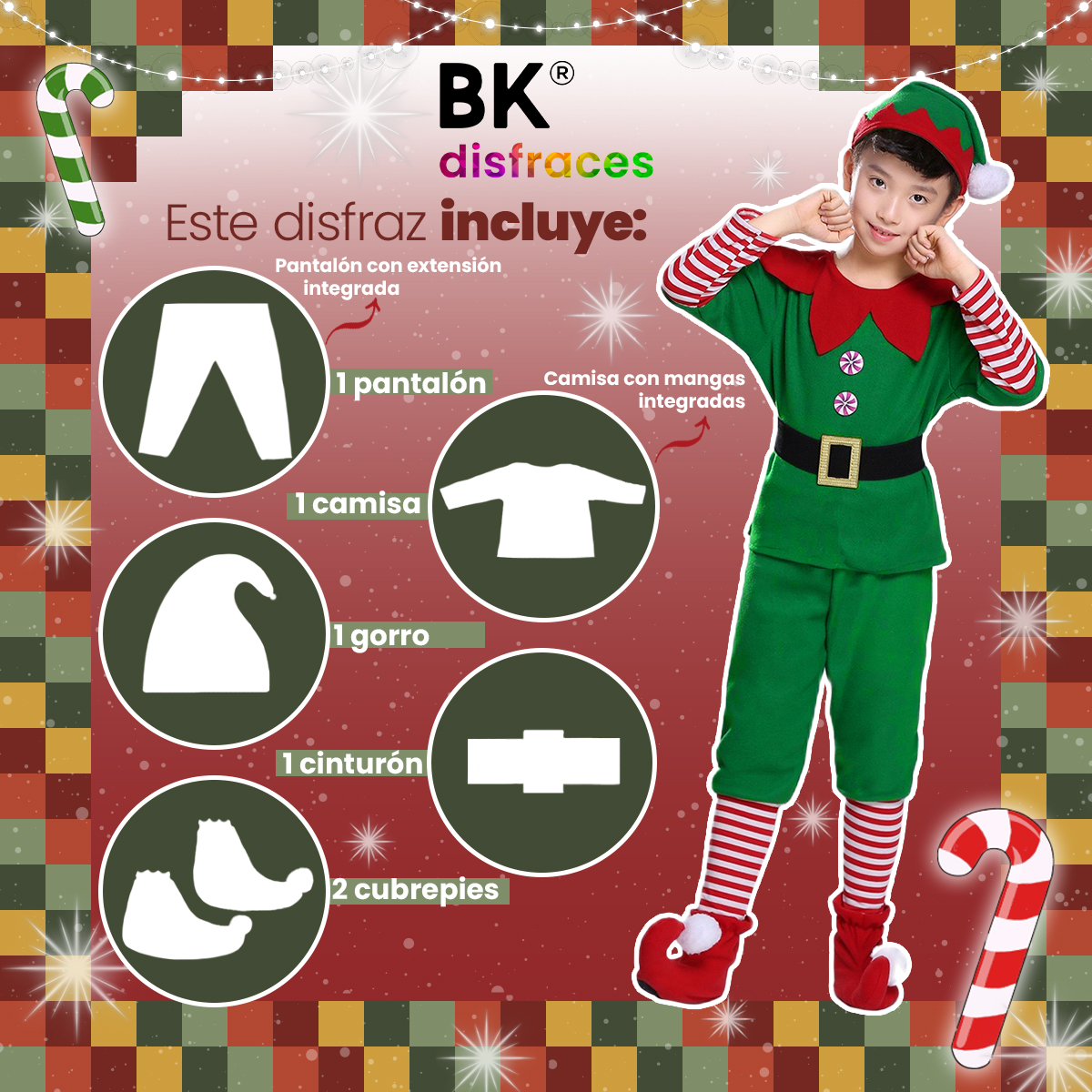 Disfraz Duende De Navidad Niños Infantil Duendecillo Elfo Ayudante Santa Claus De Tela Festival Navideño Tallas Disponibles