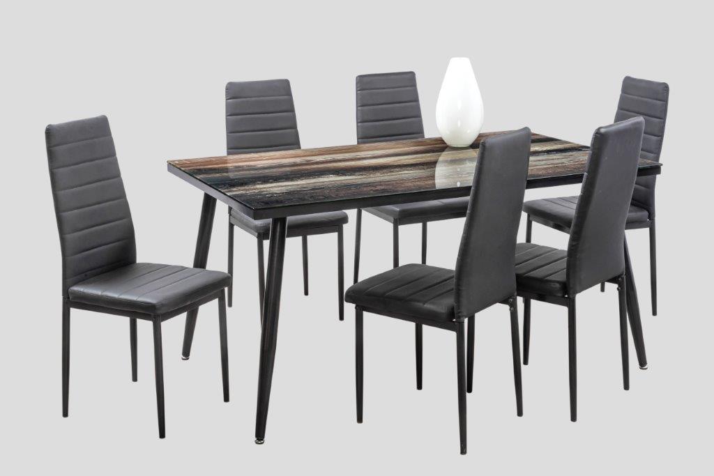 Comedor Toyo Negro 6 Sillas Rectangular Tubular y Cristal