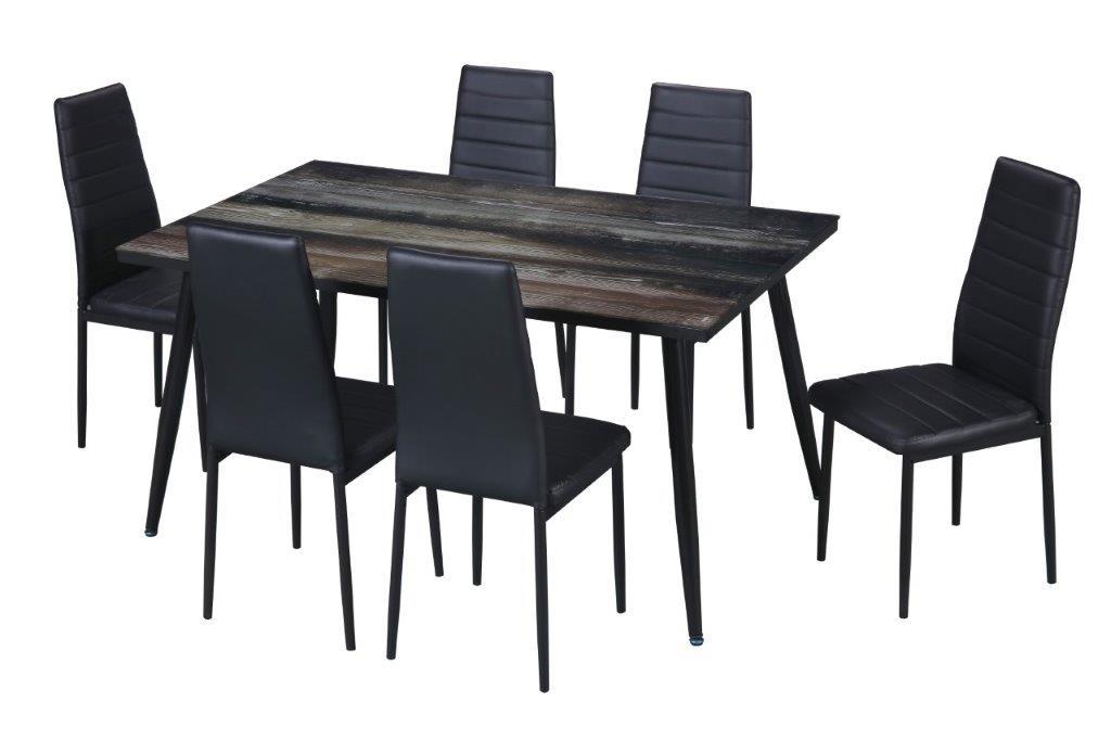 Comedor Toyo Negro 6 Sillas Rectangular Tubular y Cristal
