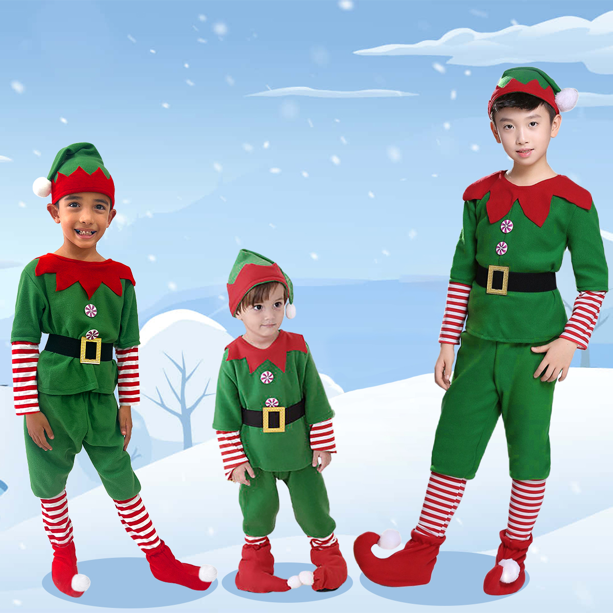 Disfraz Duende De Navidad Niños Infantil Duendecillo Elfo Ayudante Santa Claus De Tela Festival Navideño Tallas Disponibles