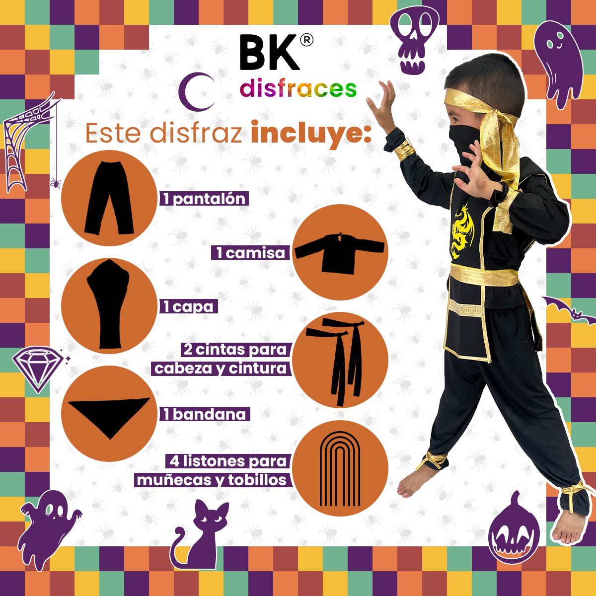 Disfraz De Halloween De Tela Niños Niñas Unisex Ninja Dragon Samurai Karateca Guerrero Warrior Tallas Disponibles