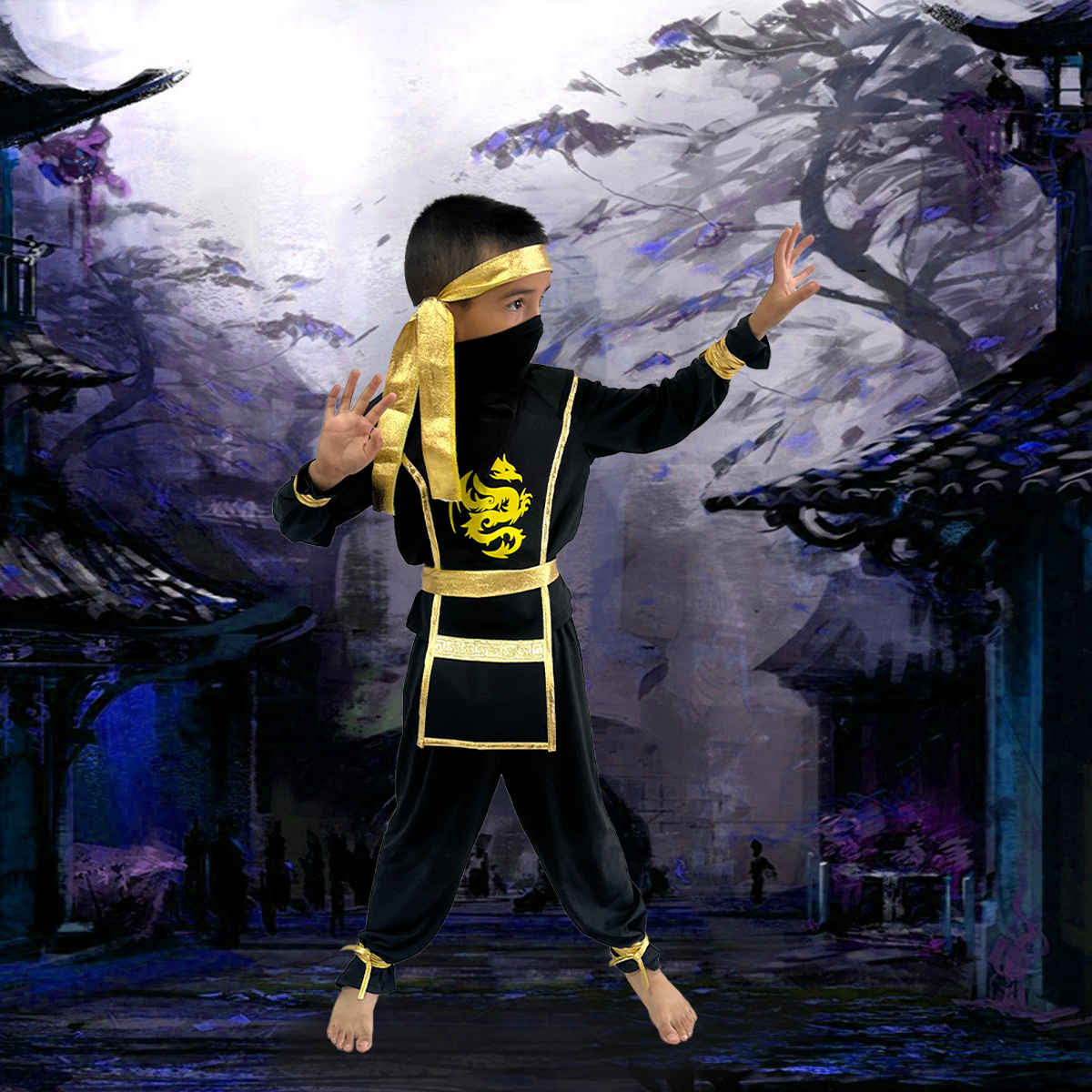 Disfraz De Halloween De Tela Niños Niñas Unisex Ninja Dragon Samurai Karateca Guerrero Warrior Tallas Disponibles
