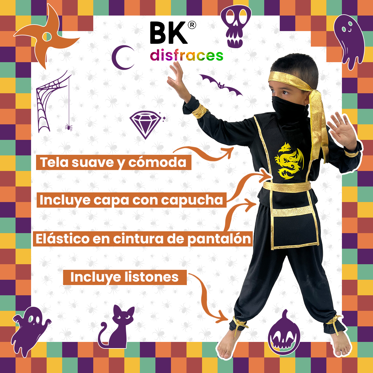Disfraz De Halloween De Tela Niños Niñas Unisex Ninja Dragon Samurai Karateca Guerrero Warrior Tallas Disponibles