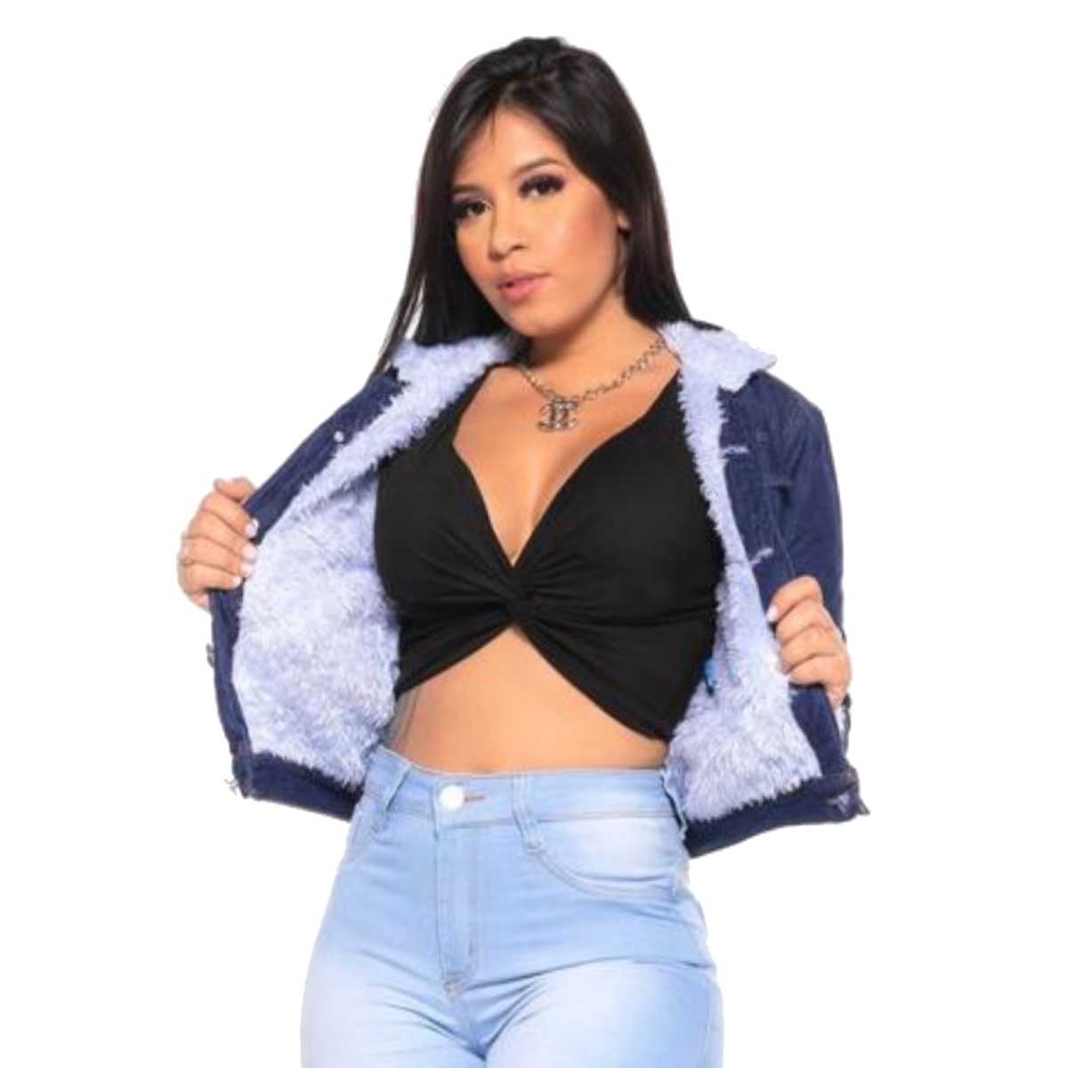 Chamarra de mezclilla para dama aborregada 