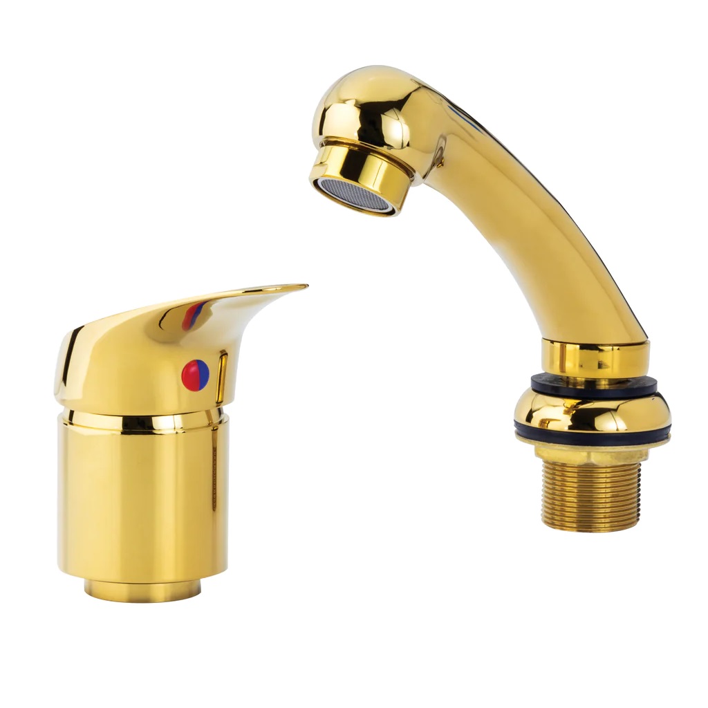 Regadera Con Manguera y Mezcladora Monomando Dorado Letmex X-601G