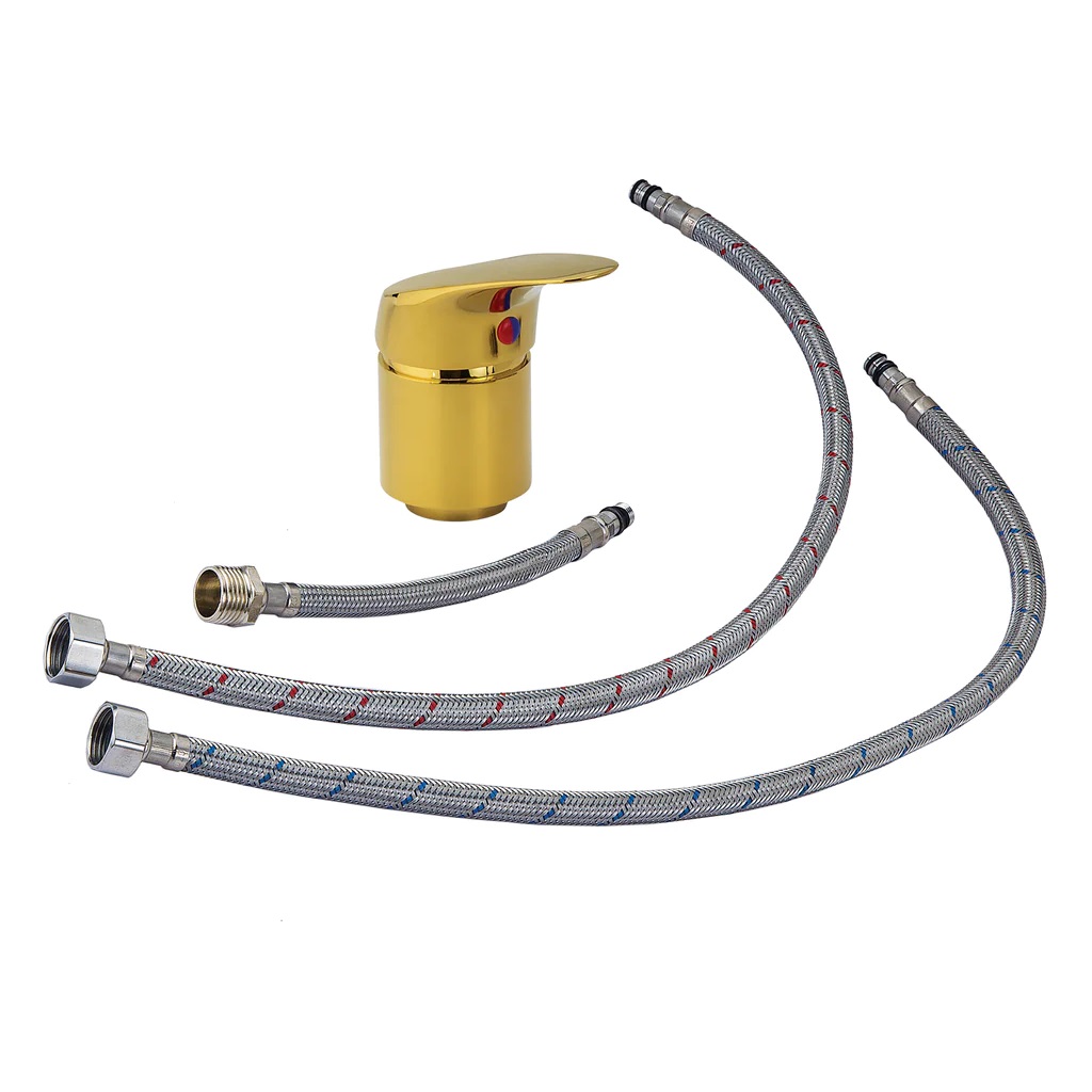 Regadera Con Manguera y Mezcladora Monomando Dorado Letmex X-601G