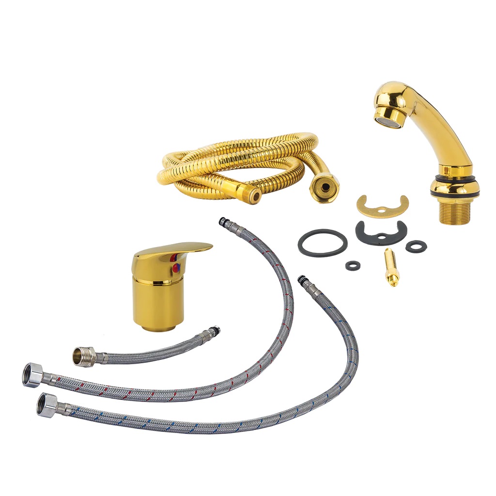 Regadera Con Manguera y Mezcladora Monomando Dorado Letmex X-601G