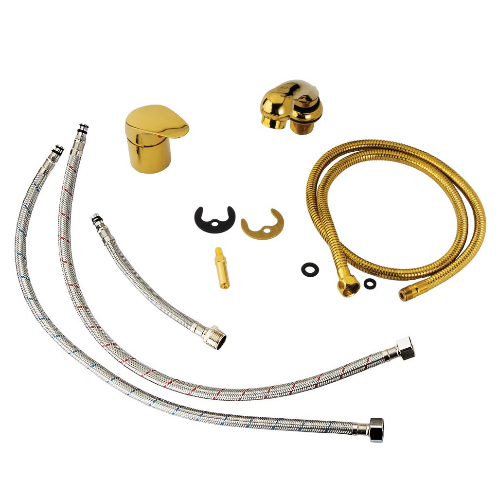 Regadera Con Manguera y Mezcladora Monomando Dorado Letmex X-601G