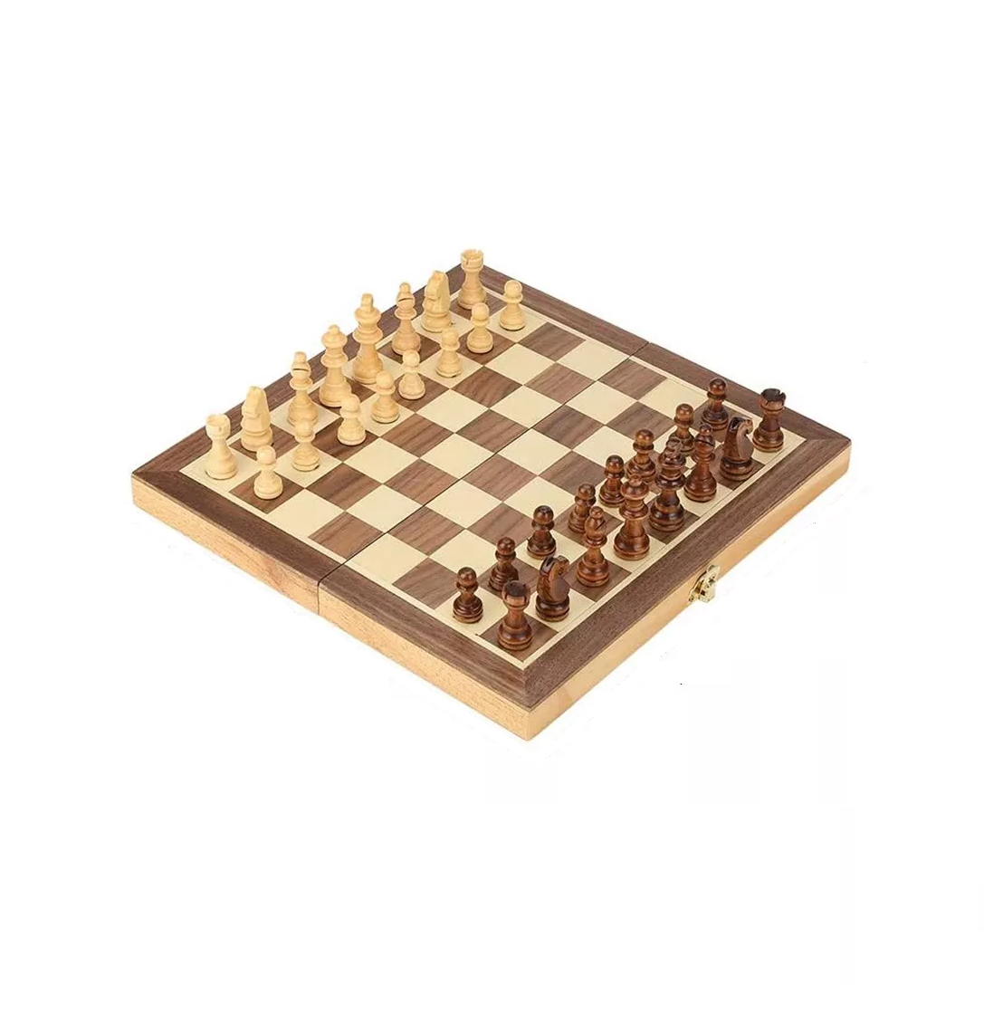 Juego De Ajedrez Plegable De Madera Magnética Con Tablero 