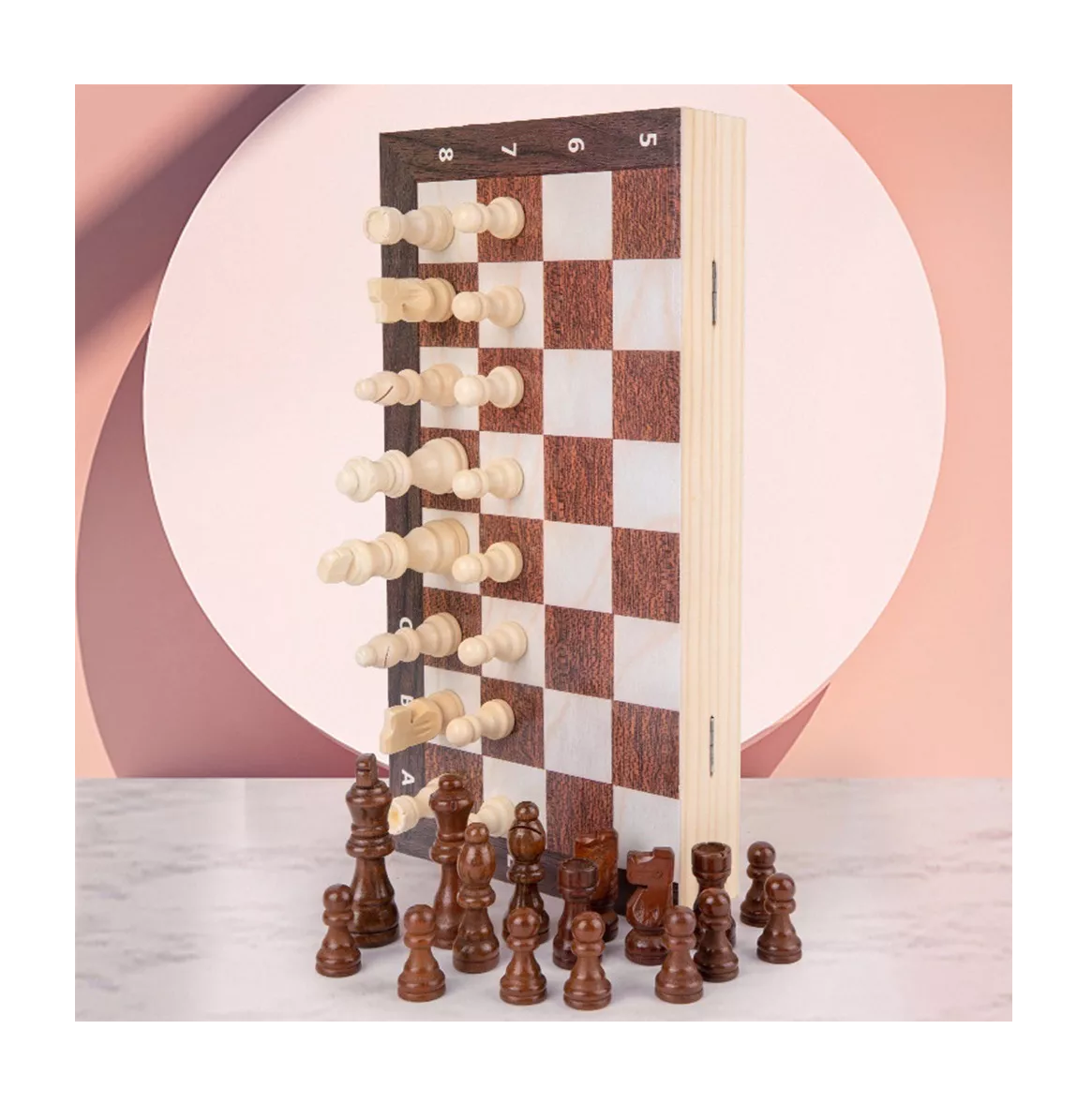 Juego De Ajedrez Plegable De Madera Magnética Con Tablero 