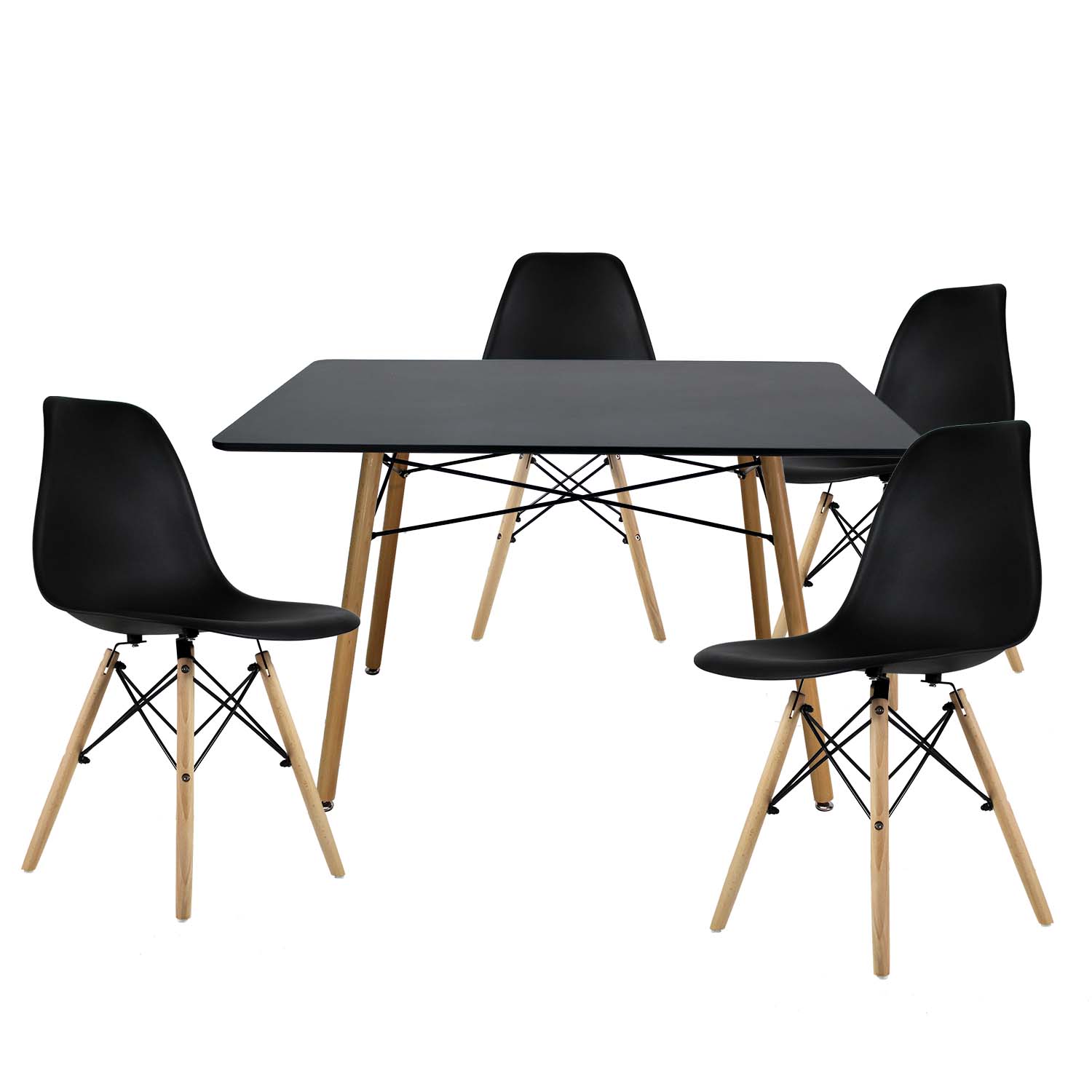 Set Comedor Oslo Melamina 120cm Negro 4 sillas Eames Negro Mundo In
