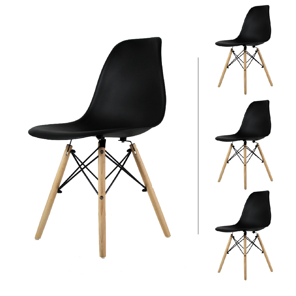 Set Comedor Oslo Melamina 120cm Negro 4 sillas Eames Negro Mundo In