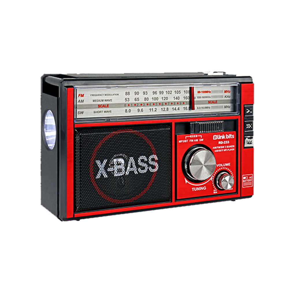 BOCINA PORTATIL  BLUETOOTH RADIO FM/AM XBASS RD-233 LINK BITS ROJO