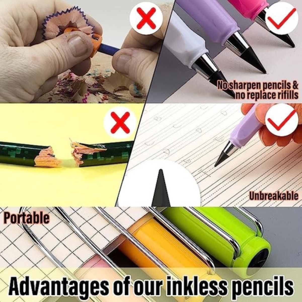 12 Lápices Infinito Mágico Con Borrador Varios Colores 