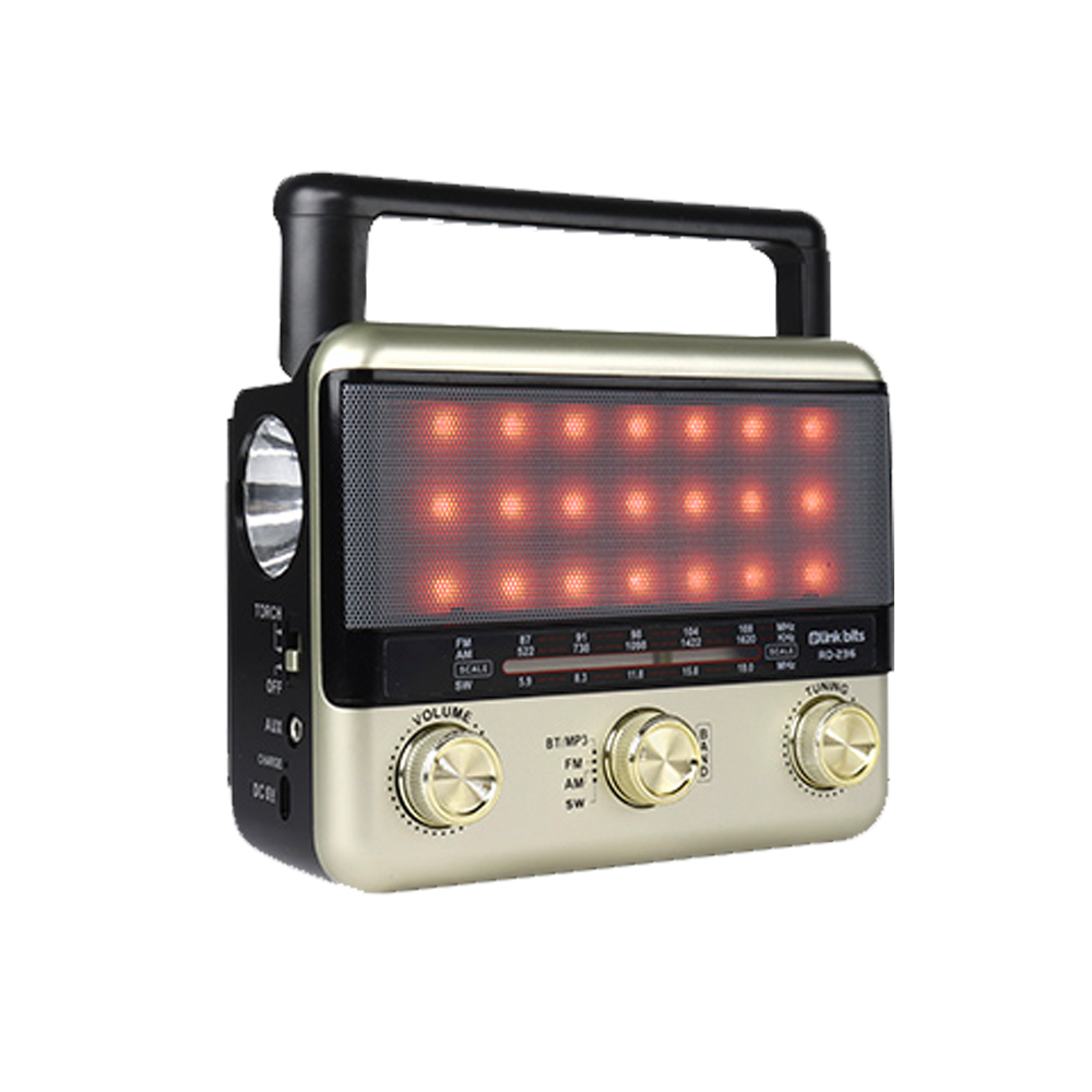 BOCINA PORTATIL  BLUETOOTH RADIO FM/AM RD-236 LINK BITS NEGRO/DORADO