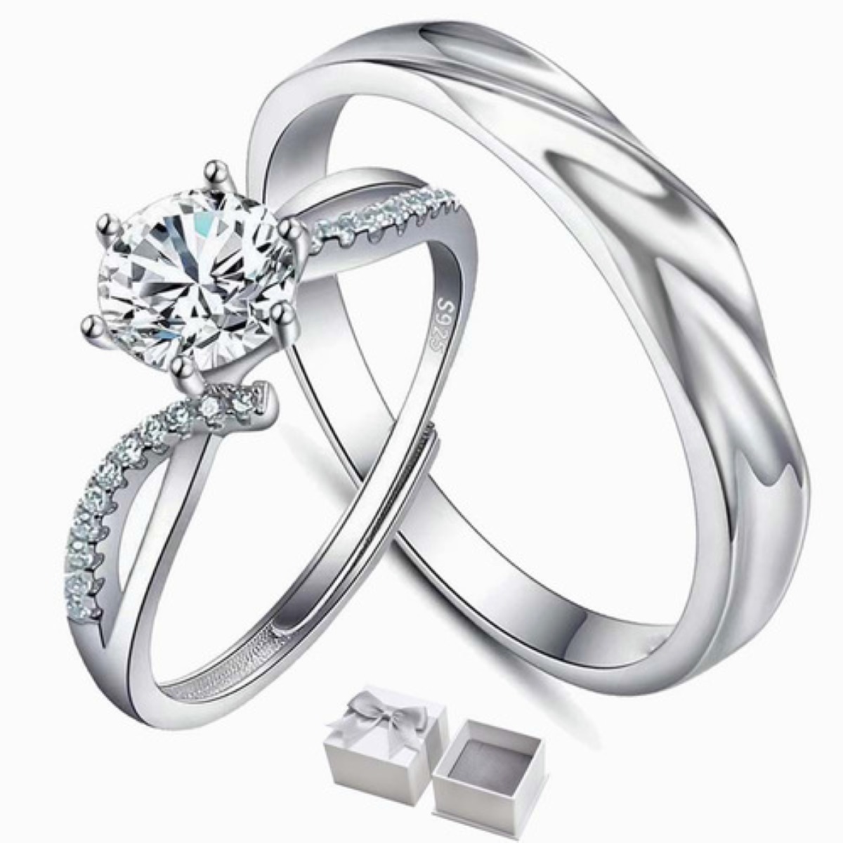 Anillo De Promesa Plata 925 Hombre Y Mujer Ajustables Plata