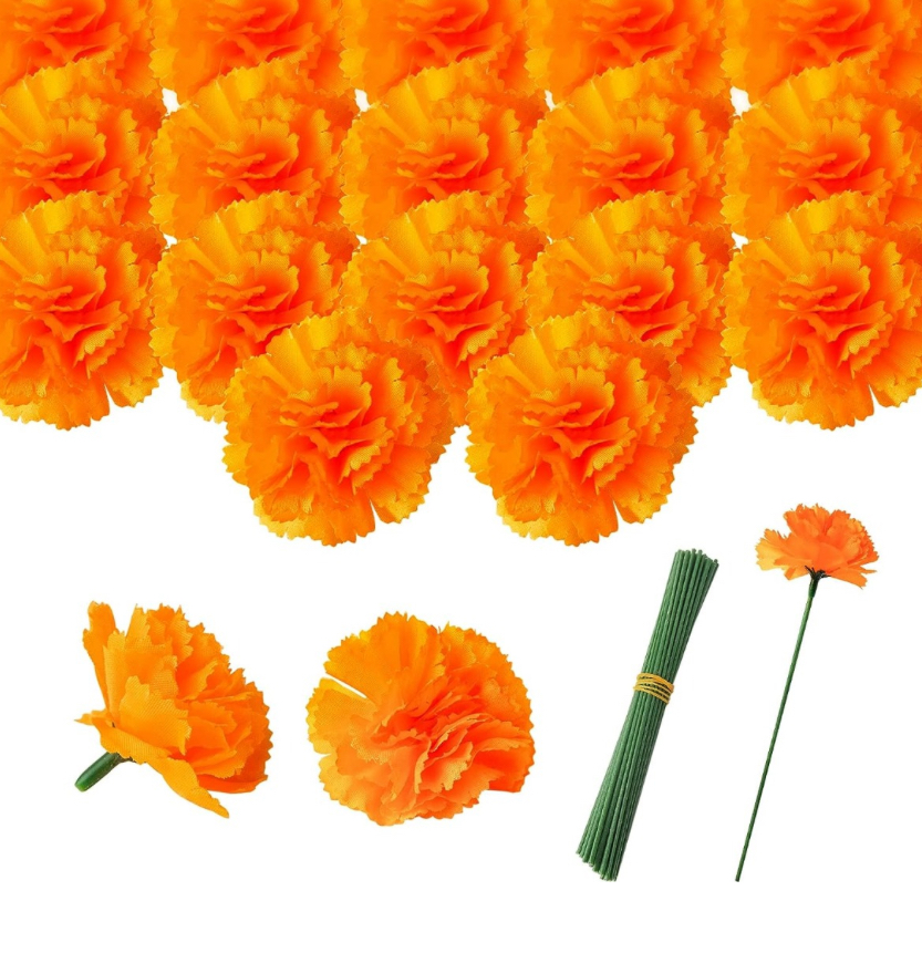 50pzs Flor Cempasúchil Decoración De Halloween Dia Muertos naranjas 