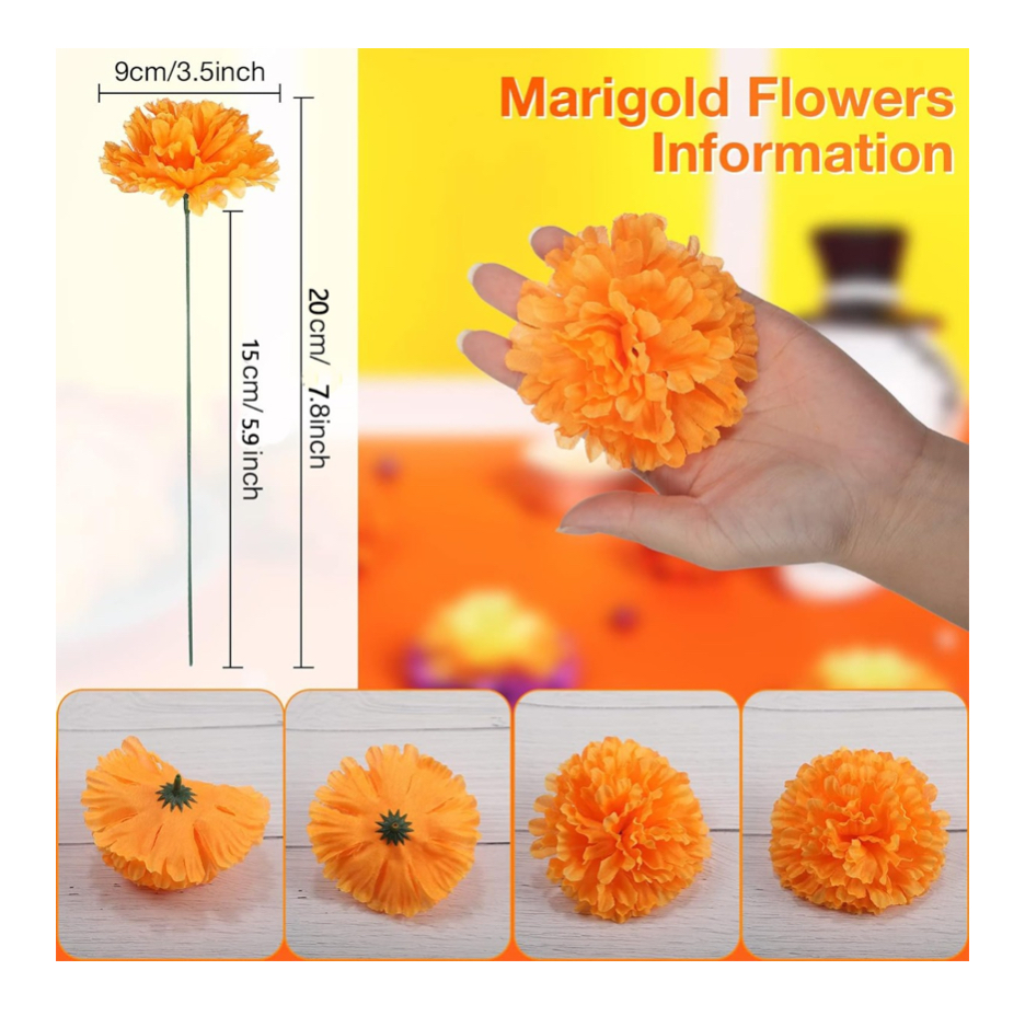 50pzs Flor Cempasúchil Decoración De Halloween Dia Muertos naranjas 