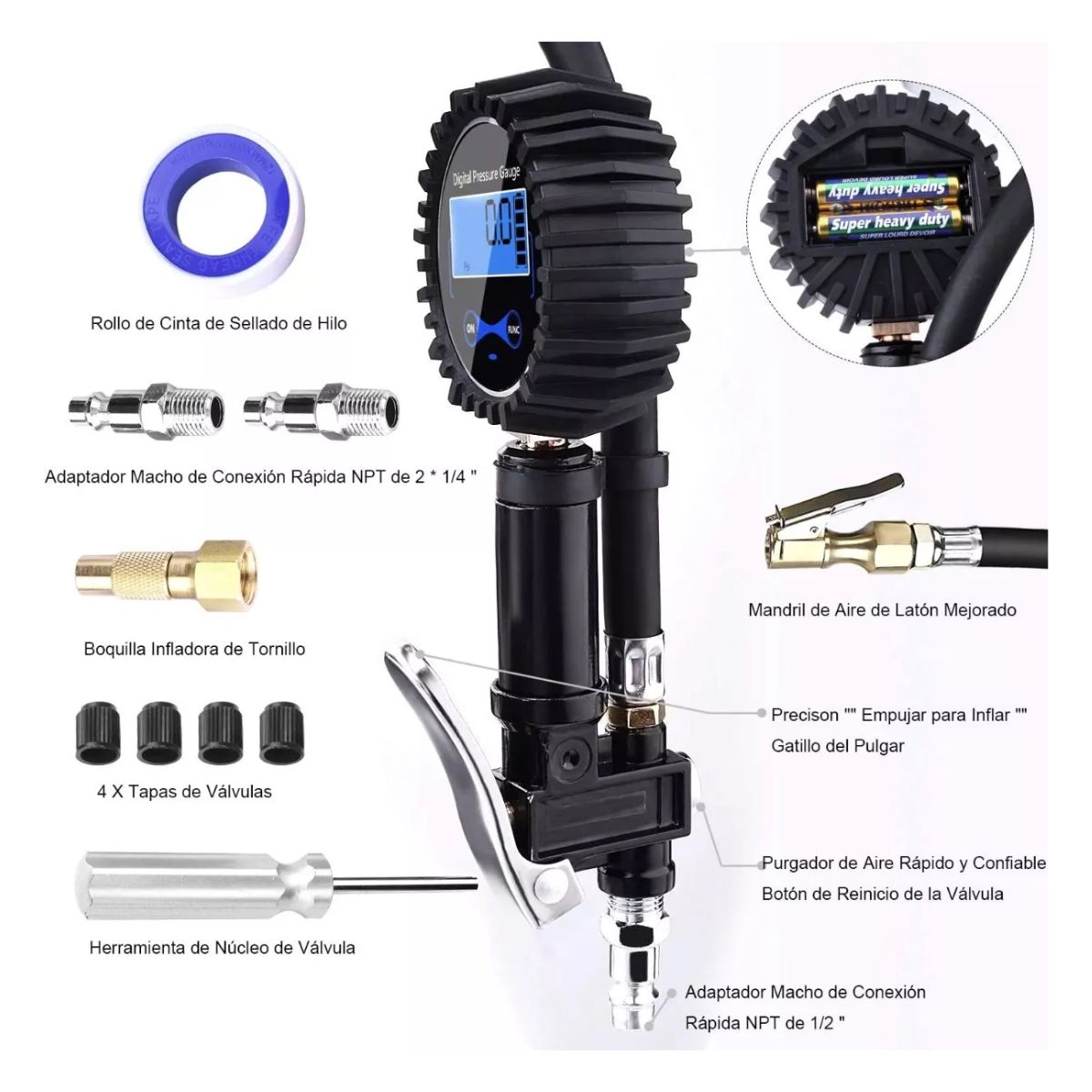 Pantalla De Barómetro Digital De Alta Precisión 0-200 psi Negro