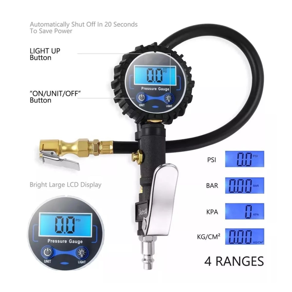 Pantalla De Barómetro Digital De Alta Precisión 0-200 psi Negro