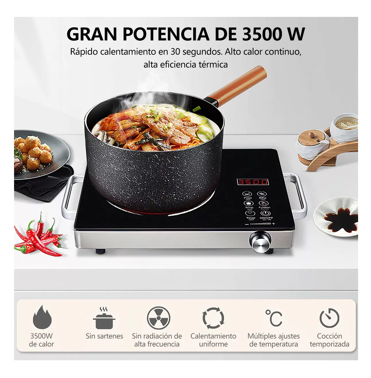 Estufa Eléctrica Cerámica Parrilla 3500w Control Tactil Negro