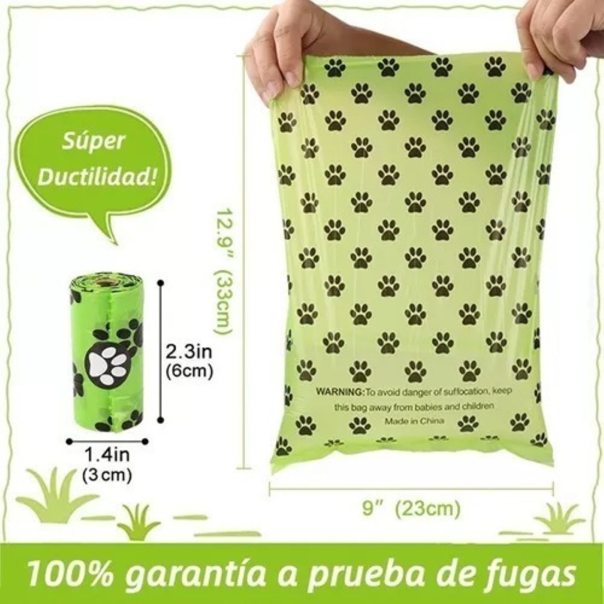 300 Bolsas Para Popo Perro Biodegradables Con Dispensador L Verde