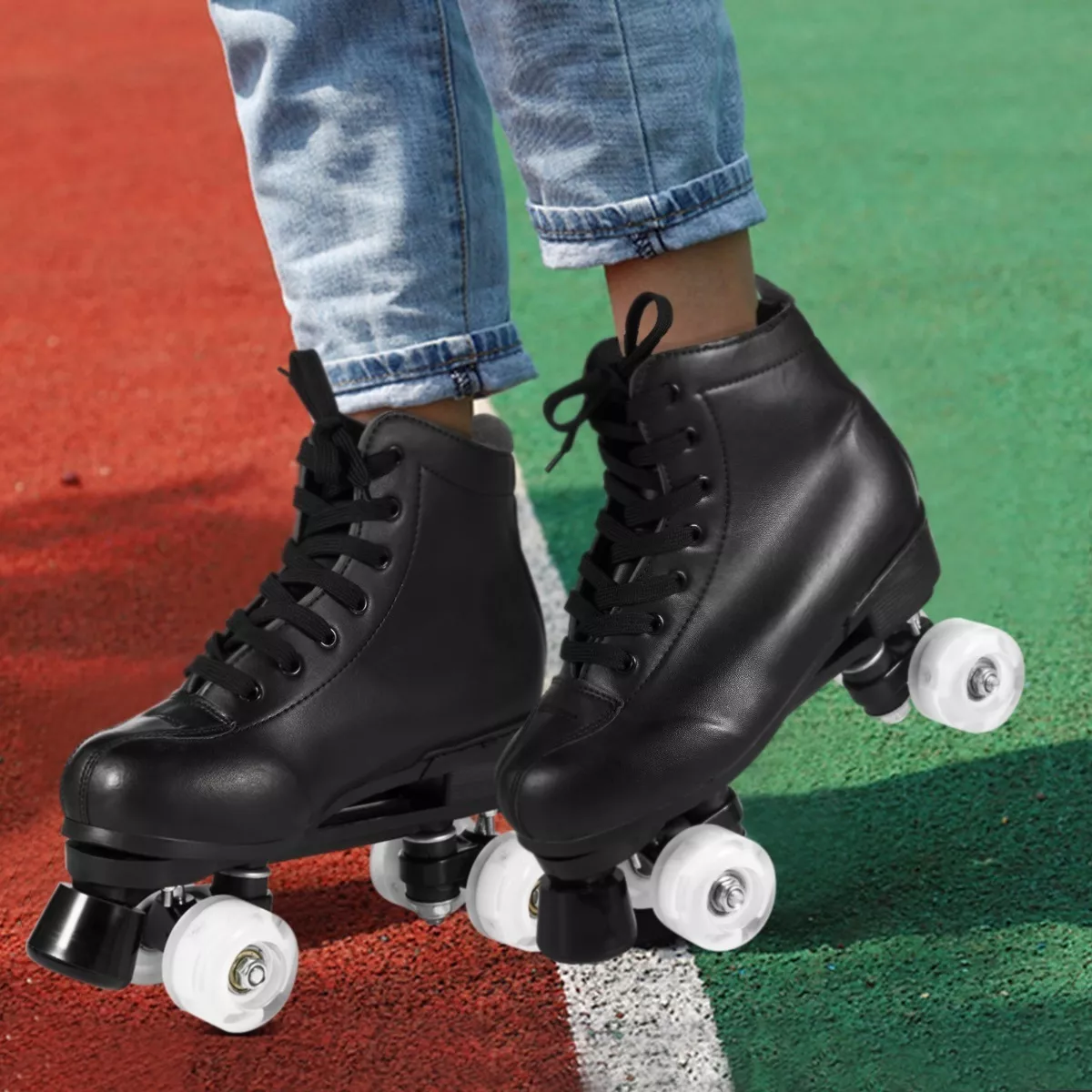 Patines Roller De 4 Ruedas Doble Fila Para Mujer Con Led Talla 38 Negro