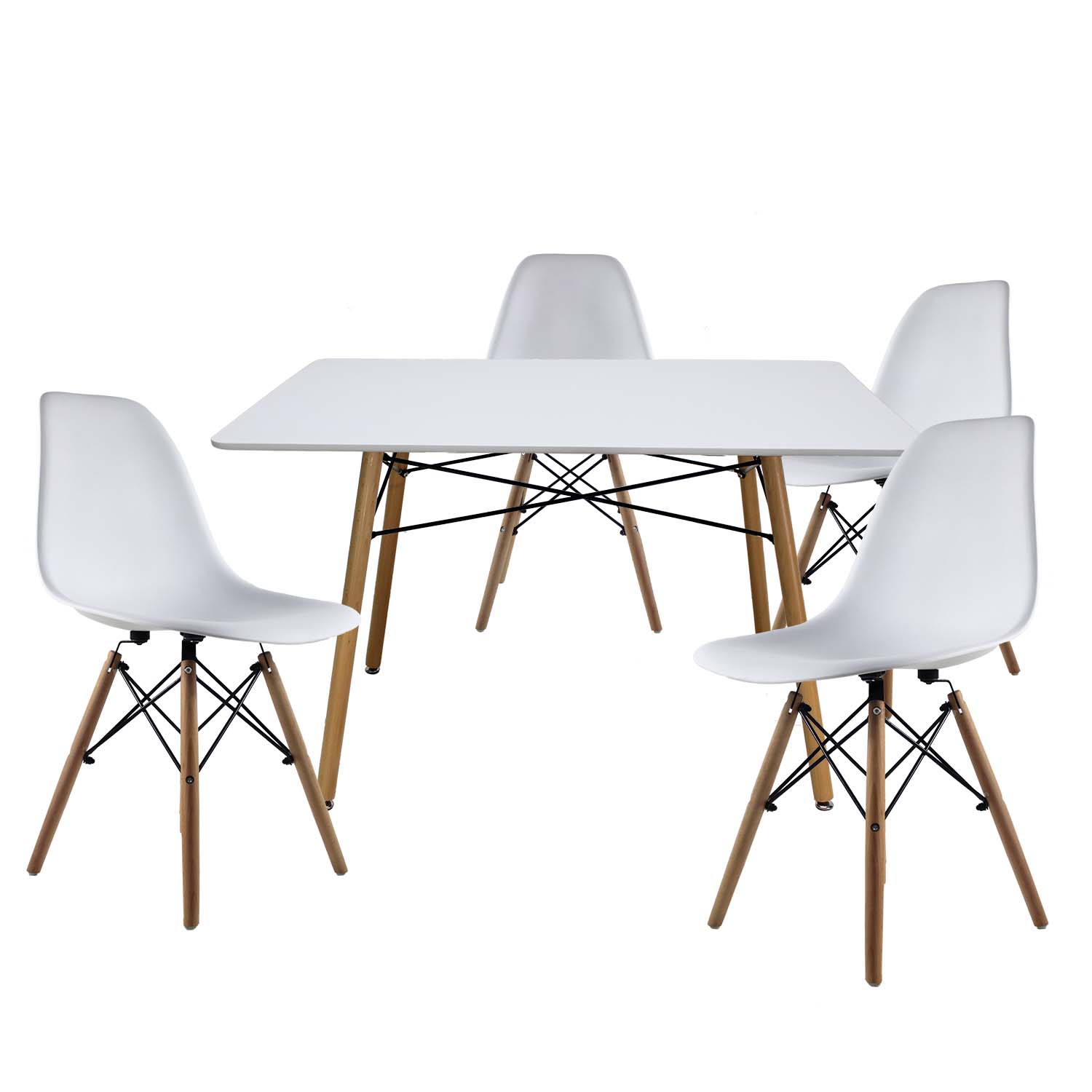 Set Comedor Oslo Melamina 120cm Blanco 4 sillas Eames Blanco Mundo In.