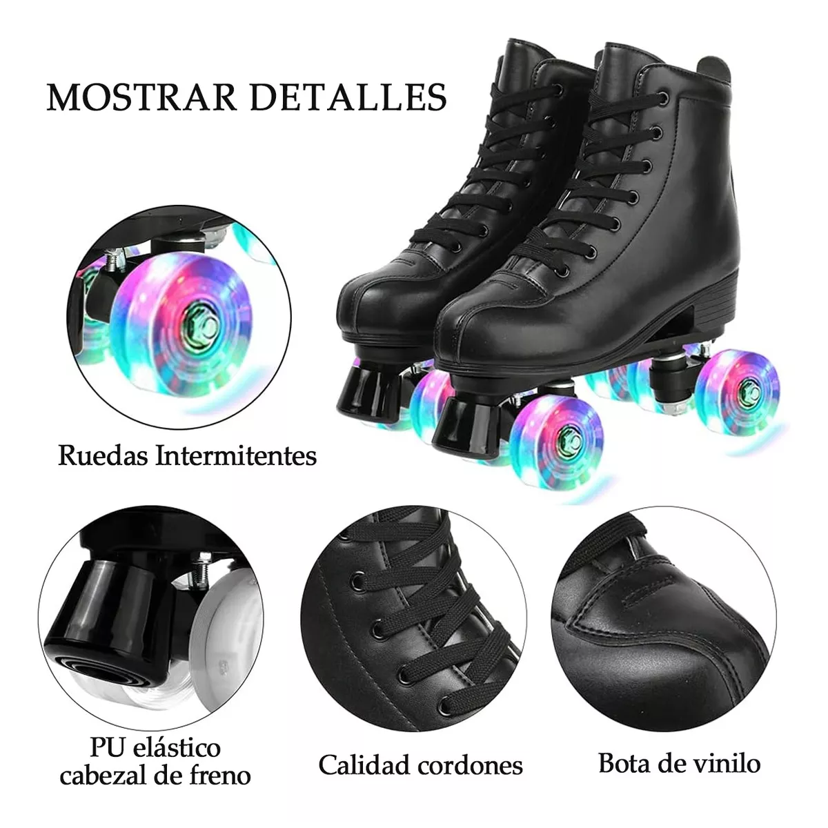 Patines Roller De 4 Ruedas Doble Fila Para Mujer Con Led Talla 43 Negro