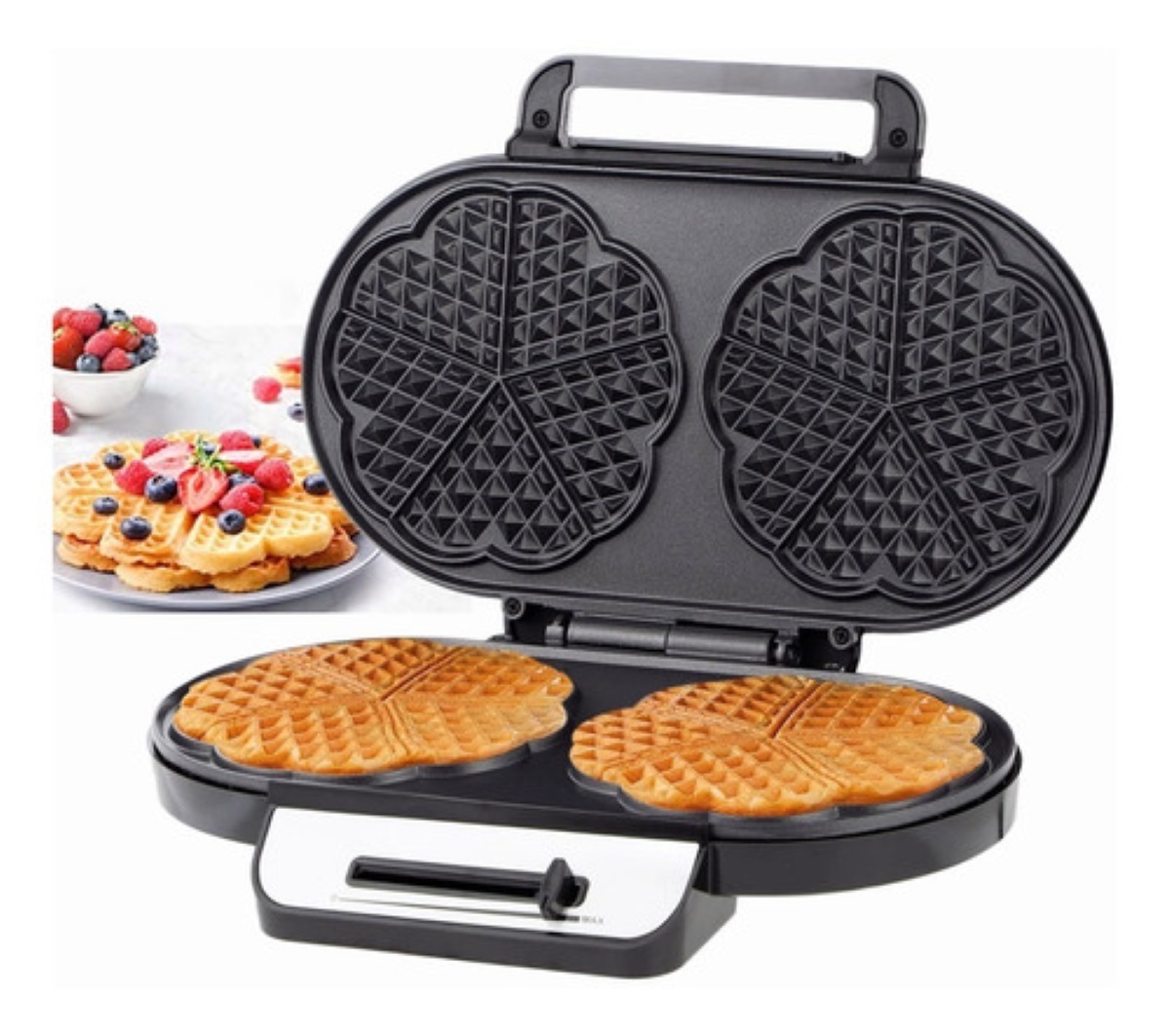 Waflera Electrica Fácil De Limpiar 10 Corazones Plata Con Negro