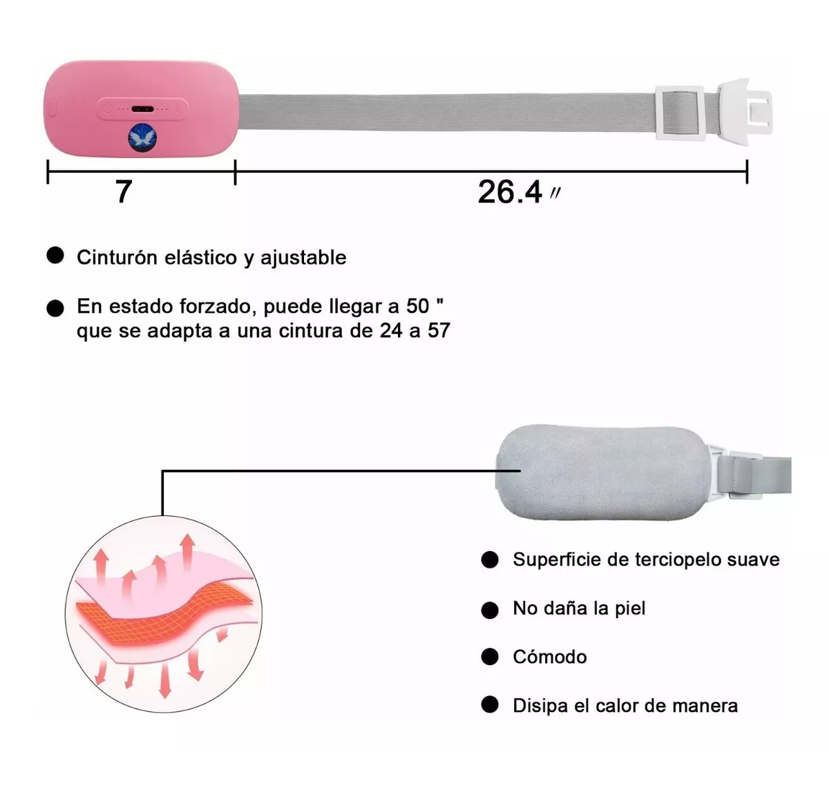 Cinturón Eléctrico Masajeador Calefacción Cólico Rosa  