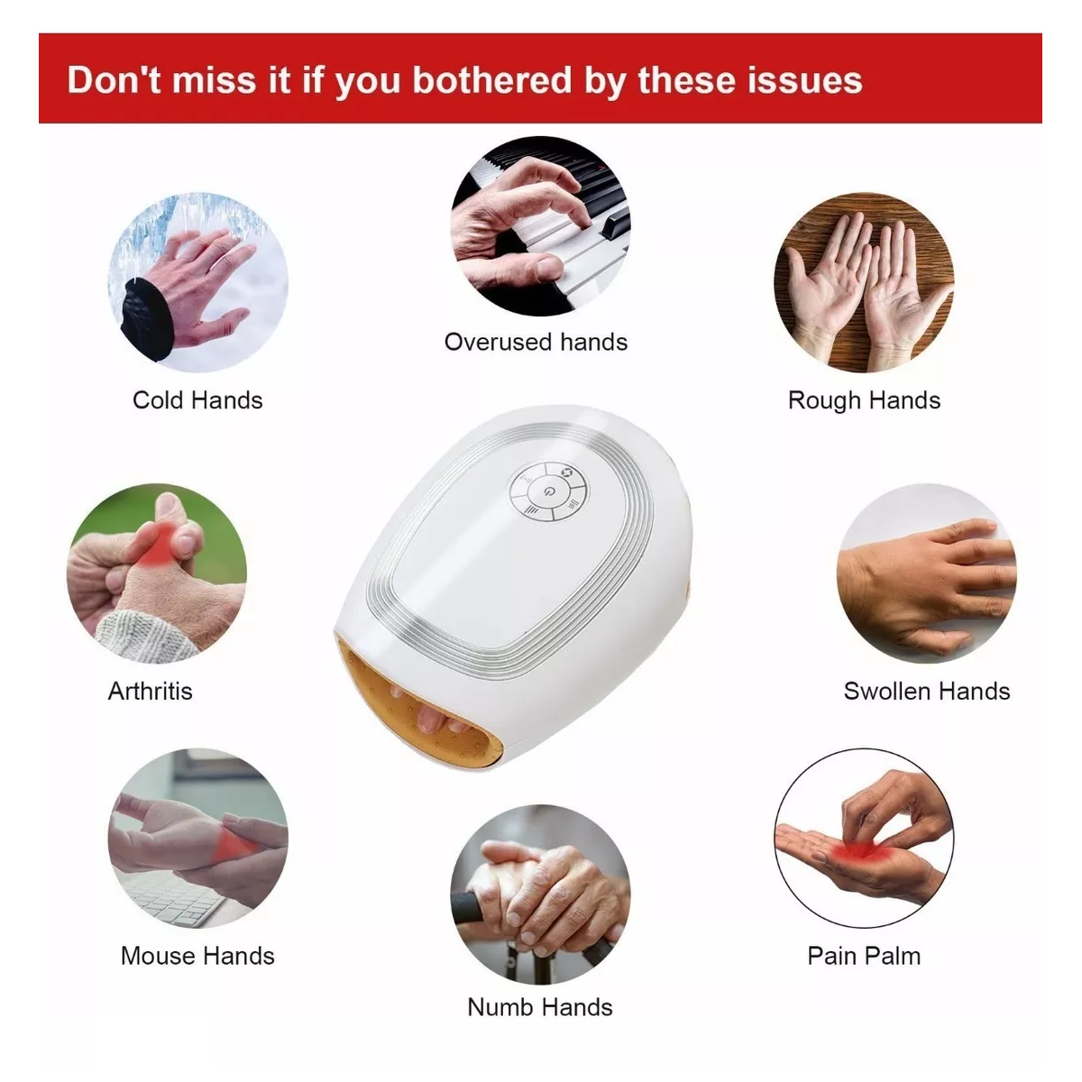 Masajeador Manos Eléctrico Portátil Compresión Aire De Calor Blanco