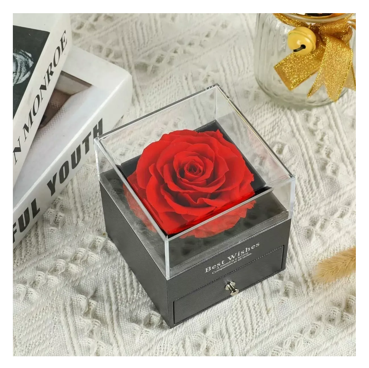 Rosa Eterna De 35 Cm Con Placa Personalizada