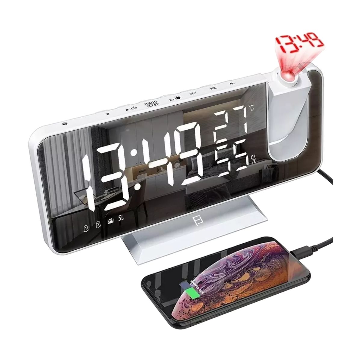 Reloj Despertador Led Proyector Y Pantalla Grande Blanco